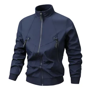 Giacca da Uomo Casual con Collo in Piedi Sottile Antivento Outdoor Zip Up Top Poliestere Fashion Bomber Capospalla Con Fodera a Quadri Per Autunno