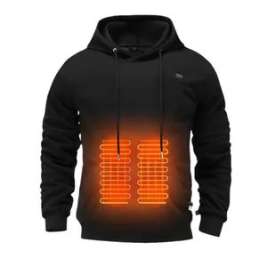 Men's USB heated fleece hoodie for outdoor warmth with orange heating elements