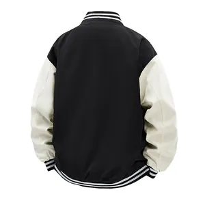 Rear view of a classic black and white American style men's varsity jacket coat.