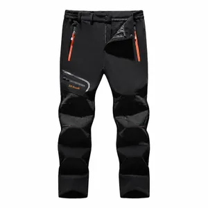 Men Outdoor Softshell Pants Fleece Lined Thick Warm Windproof Waterproof Hiking Fishing Casual Trousers Patchwork Design Plus Size Sport Bottoms