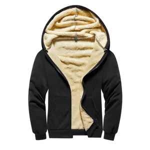 Sweat à capuche zippé noir pour homme doublé de sherpa, veste polaire d'hiver chaude