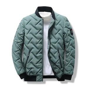 Men's Warm Winter Cotton Padded Jacket Stand Collar Quilted Outerwear Casual Windproof Full Zip Coat Padded Top