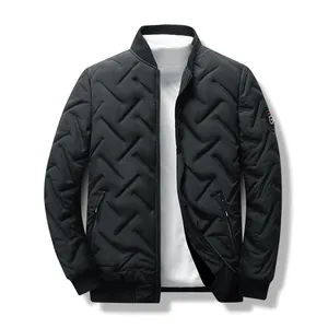 Stylish men's winter black padded bomber jacket featuring a unique diagonal quilting pattern