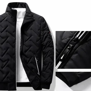 Men's quilted winter jacket with stand collar and windproof zipper