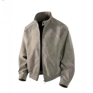 Herren Amerikanischer High Street Fliegerjacke Polyester Stehkragen Reißverschluss Workwear Jacke Einfarbig Gerippt Locker Casual Top