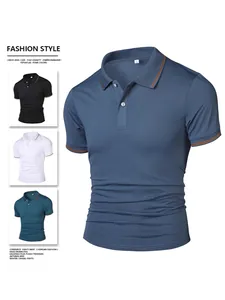 Polo da Uomo Business Casual con Strisce a Contrasto Manica Corta Traspirante in Poliestere Ricamato Abbigliamento Estivo di Moda