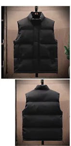Front and back views of a men's black oversized thickened winter puffer vest.