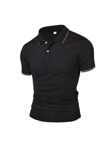 Polo da uomo nera business casual con colletto a righe e maniche corte estive elegante