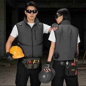 Front and back view of industrial cooling fan vest for construction and outdoor site work