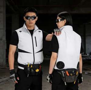 Professional outdoor cooling vest with dual integrated fans and standing collar design