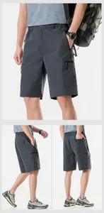 Vista dettagliata dei pantaloncini cargo grigi da uomo ad asciugatura rapida da varie angolazioni.