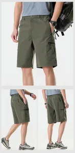Pantaloncini cargo da uomo verde oliva elasticizzati ad asciugatura rapida con tasche a zip