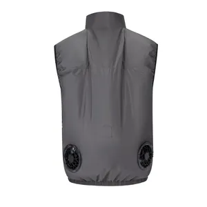 Professional gray air-conditioned cooling vest with standing collar and dual back fans