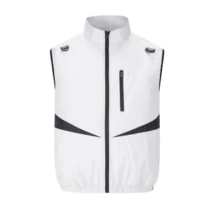 White cooling fan vest with stand collar and black contrast zipper for workwear