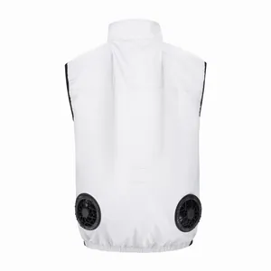 White cooling vest with dual integrated back fans for effective outdoor heat relief