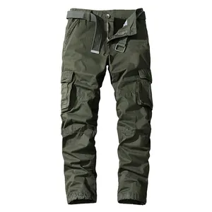 Men's olive green cargo pants with straight leg design and multi-pocket styling