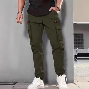 Classic men's olive green multi-pocket cargo pants for casual and outdoor lifestyle wear