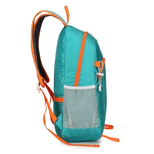 Lightweight turquoise outdoor sports backpack with orange straps for hiking and cycling.