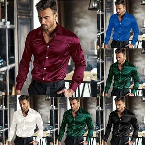 Chemises de business à manches longues en satin brillant de haute qualité pour hommes