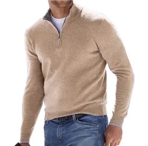 Exklusiver Herren-Kaschmirpullover mit halbem Reißverschluss, langärmlig für den Winter.