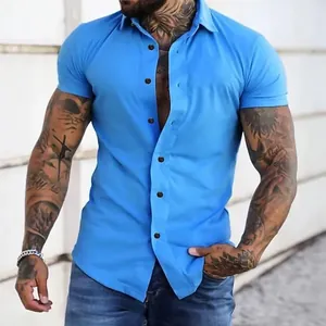 Camicia da uomo premium slim fit a maniche corte in vivace colore blu elettrico