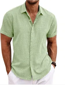 Chemise homme en lin vert sauge à manches courtes et col à revers classique