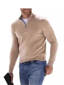 Herren Kaschmirmischung Viertel-Reißverschluss Pullover Stehkragen Langarm Herbst Winter Casual Strickwaren Top