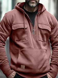 Herren Kapuzenpullover im US-Workwear-Stil, einfarbig mit mehreren Taschen und Reißverschluss