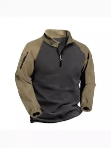 Men's tactical fleece pullover with two-tone design and 1/4 zip warm hoodie jacket