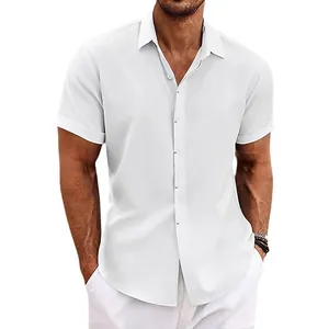 Chemise décontractée blanche à manches courtes pour hommes avec texture en lin