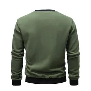 Detailed back view of a high-quality green long-sleeved fleece crewneck sweatshirt for men