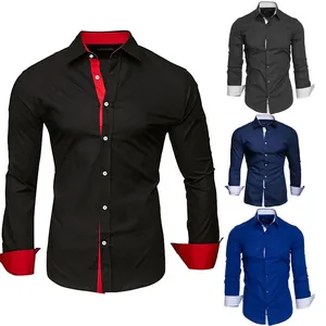 Long sleeve casual men's shirts featuring contrast collar and cuffs in various colors.
