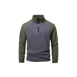 Men's Tactical Fleece Pullover Half Zip Stand Collar Color Block Sweatshirt Warm Outdoor Fleece Top For Fall Winter Casual