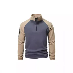 Men's tactical color-block fleece pullover sweatshirt with half-zip stand collar