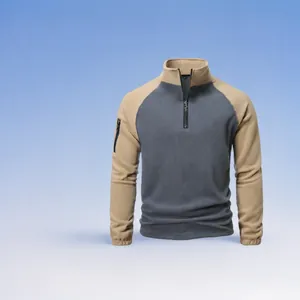 Men's tactical half-zip fleece hoodie in warm patchwork design for outdoor winter wear