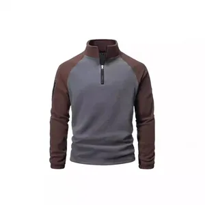 Men's stylish two-tone tactical fleece pullover warm autumn winter quarter-zip sweatshirt