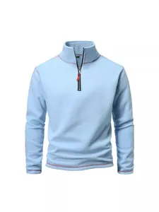 Men's light blue tactical 1/4 zip fleece pullover sweatshirt for autumn and winter