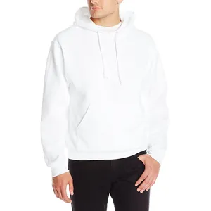 Classic white men's pullover hoodie featuring a drawstring hood and spacious kangaroo pocket