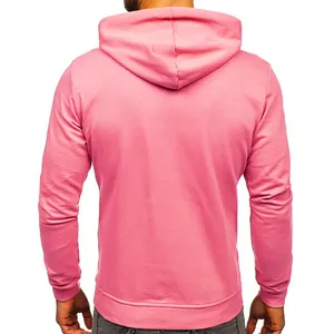 Detailed back view of a solid pink long sleeve hoodie showing casual fit and texture