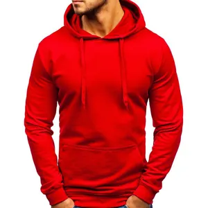 Close-up of bright red sports hoodie with adjustable drawstring hood