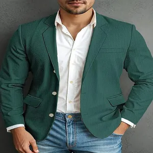 Modischer, lässiger Herren-Slim-Fit-Blazer aus waldgrünem strukturiertem Stoff