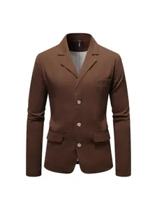 Stilvoller brauner Herren-Freizeitblazer mit Waffelstruktur und Drei-Knopf-Verschluss