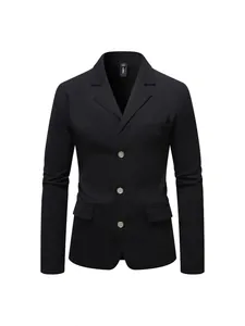 Klassischer schwarzer Herren-Casual-Blazer mit strukturierter Waffelwebung und drei Knöpfen
