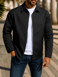 Men's Casual Windproof Jacket Polyester Waterproof Zip Up Outdoor Coat Raglan Sleeve Turn-down Collar Jacket For Autumn