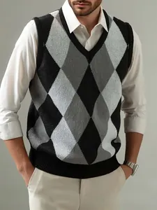 Herren V-Ausschnitt Argyle Strickweste Ärmellose Wollmischung Pullover Top Für Frühling Herbst Lässig Business Mode Weste