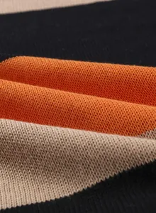 Macro detail of high-quality colorblock knit fabric for women's autumn sweater