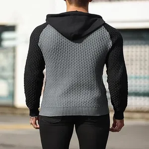 Vista posterior de sudadera con capucha para hombre con textura de punto jacquard