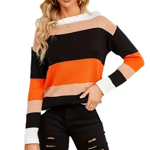 Women's color-block crewneck long-sleeved knit sweater for autumn and winter fashion