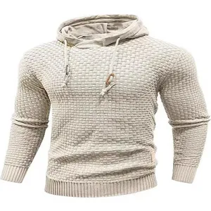 Sudadera con Capucha de Punto Jacquard para Hombre Casual de Manga Larga de Poliéster Suéter con Textura de Gofre Moda Invierno