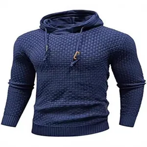 Sudadera con capucha azul marino para hombre en punto jacquard con textura y manga larga